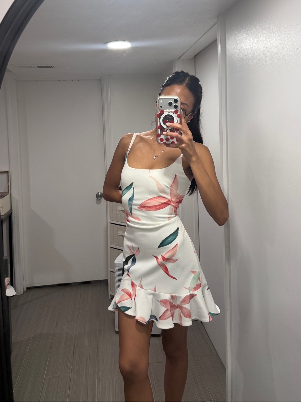 Selfie Leslie White Floral Spaghetti-Strap Mini Dress